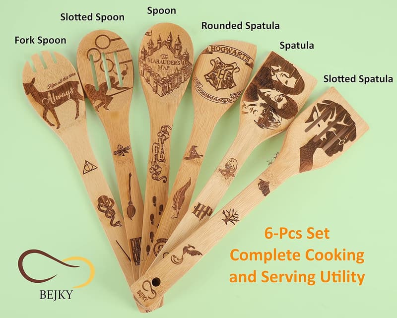 Organic Bamboo Cooking Spoons Set - 6-Pc Kitchen Gift for Her