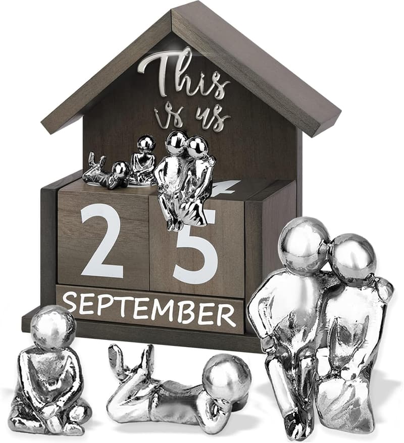 Anniversary Solid Wood Family Figurines with Metal Figures