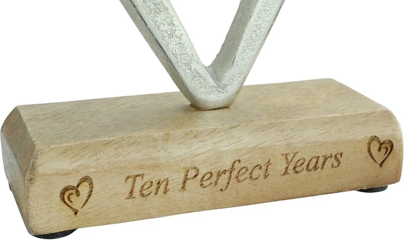 10th Anniversary Rustic Metal Heart with Wooden Base Decor