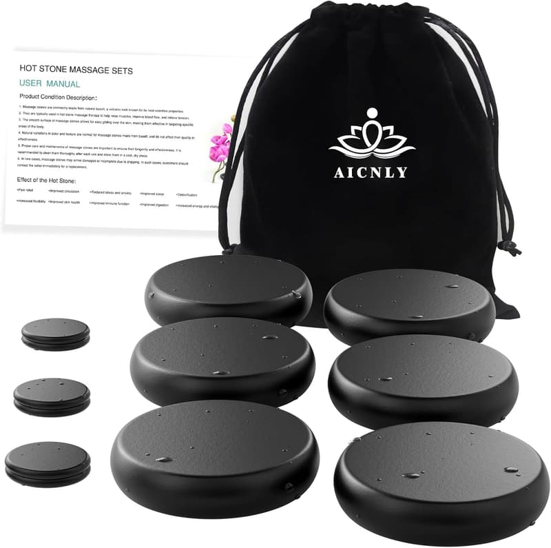 Hot Stone Massage Set - 12 Basalt Stones for Spa & Muscle Relief