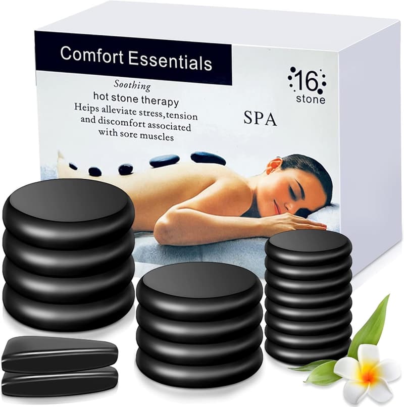 18-Piece Black Hot Stones Massage Set for Home Spa