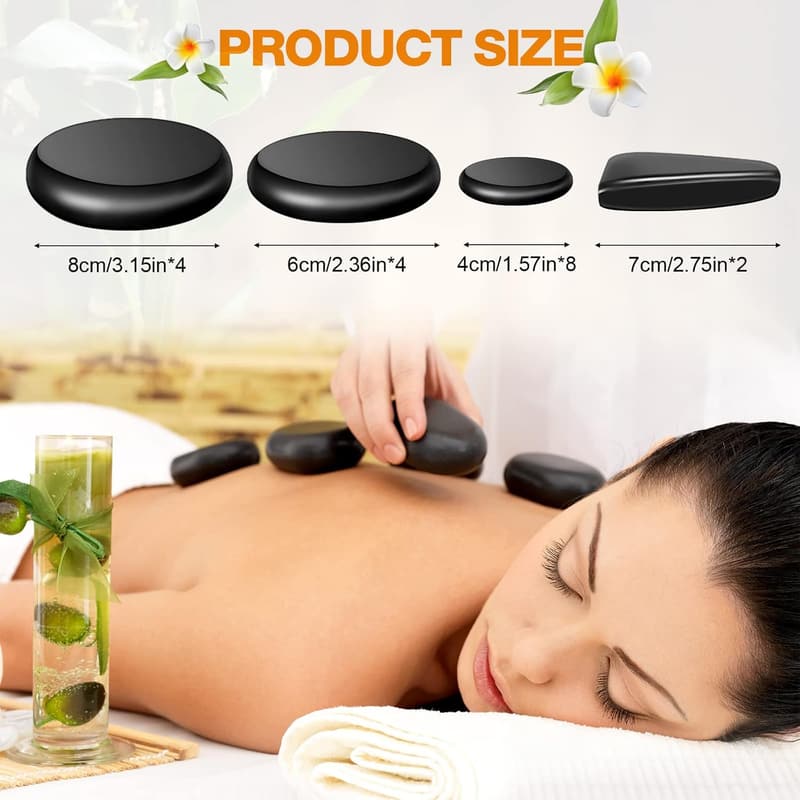 18-Piece Black Hot Stones Massage Set for Home Spa