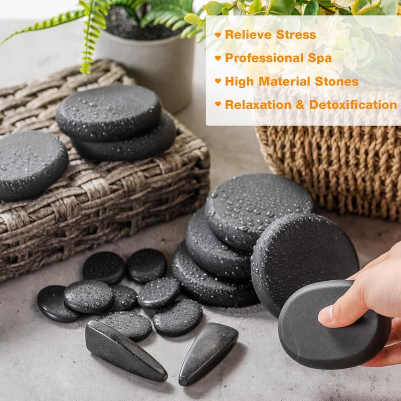 18-Piece Black Hot Stones Massage Set for Home Spa