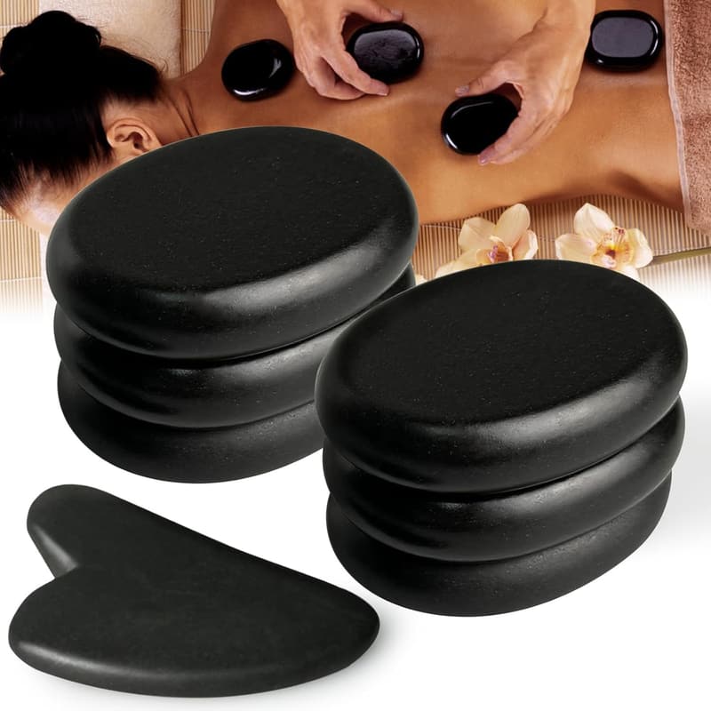 Hot Stones Massage Set - 6 Oval Stones & Gua Sha Tool for Spa