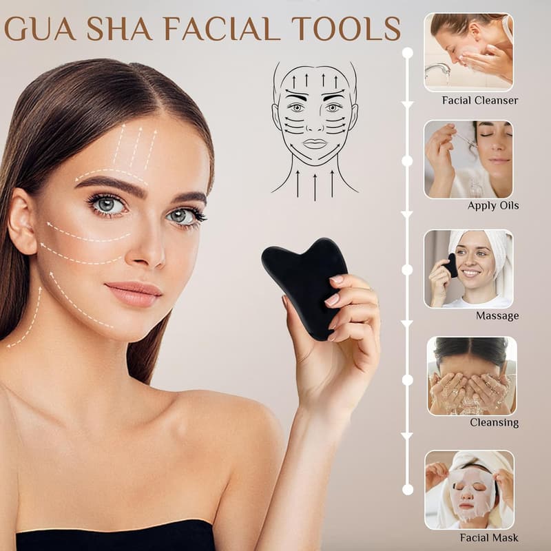 Hot Stones Massage Set - 6 Oval Stones & Gua Sha Tool for Spa