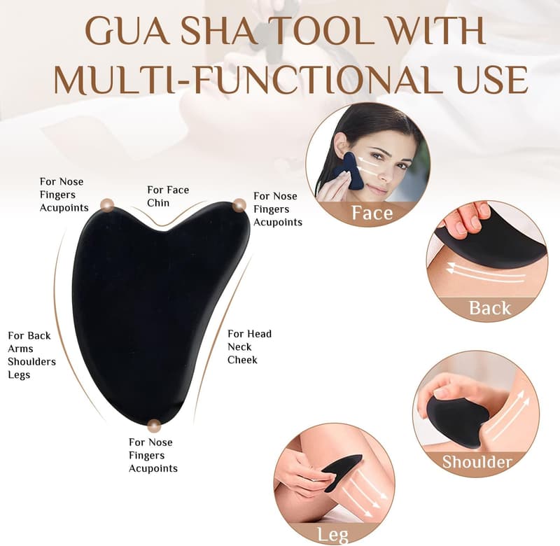 Hot Stones Massage Set - 6 Oval Stones & Gua Sha Tool for Spa