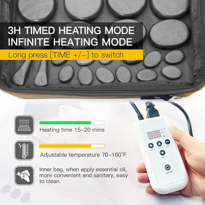 Portable Hot Stone Massage Kit with Temperature Control and Travel Bag