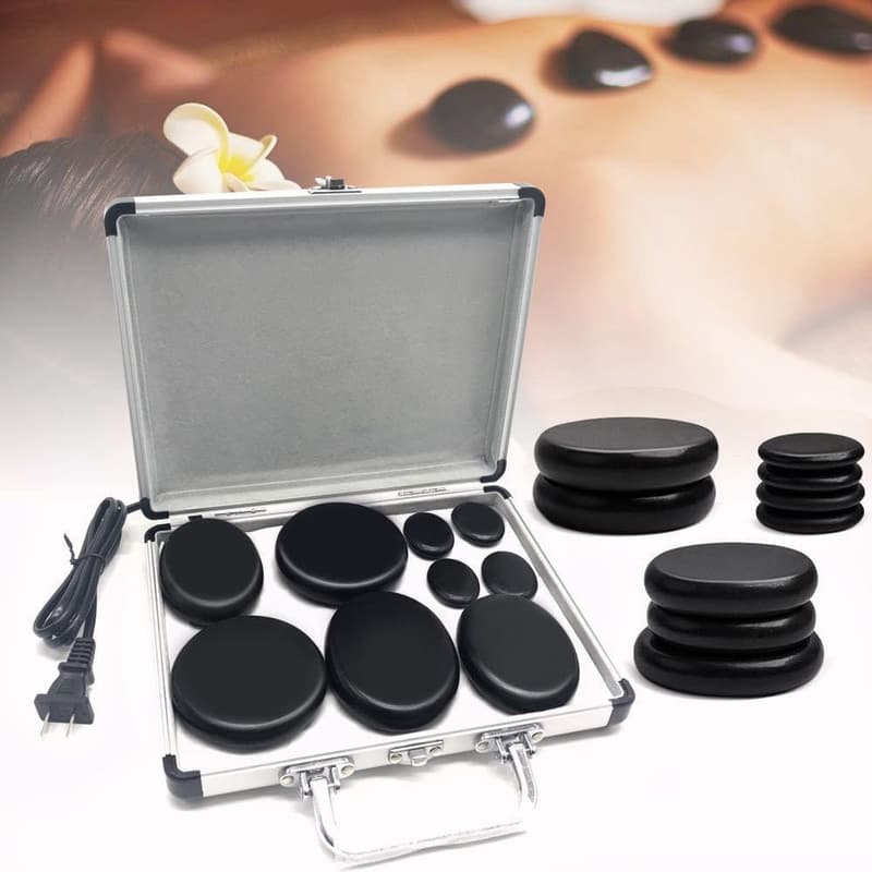 Hot Stones Massage Set with Warmer - 9 Pcs Therapy Kit