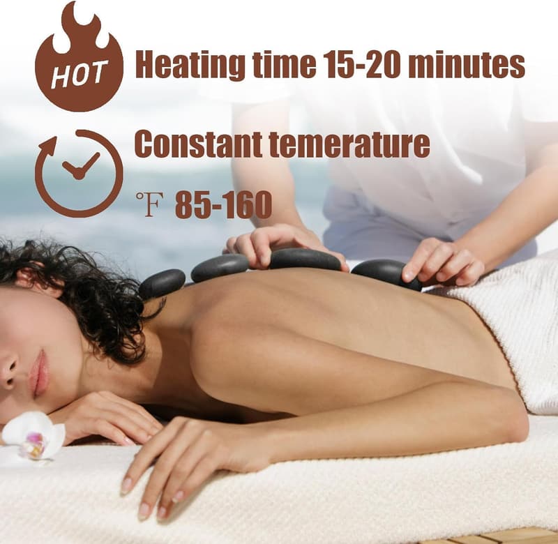 Hot Stones Massage Set with Warmer - 9 Pcs Therapy Kit