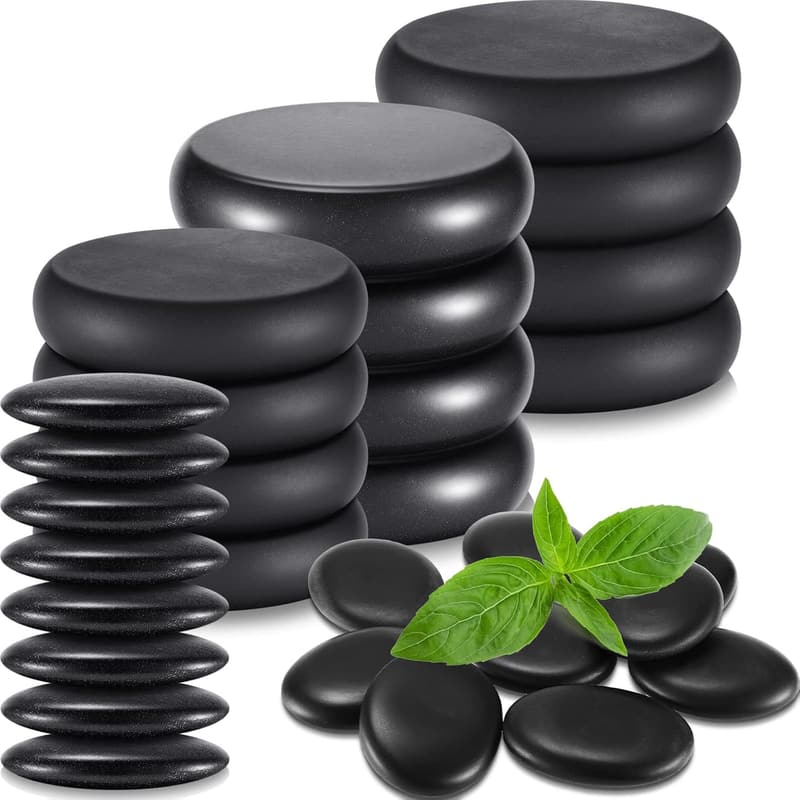 Massage Stone Set - 20 Black Basalt Rocks for Home Spa