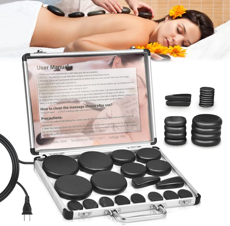 Portable Basalt Massage Stones with Heating Kit - 18PCS