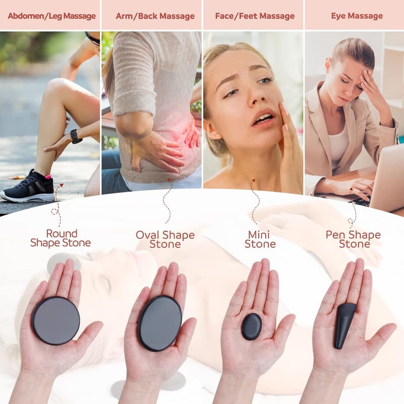 Portable Basalt Massage Stones with Heating Kit - 18PCS