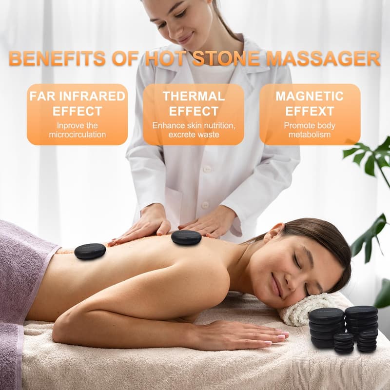 Electric Hot Stone Massage Set with Temperature Control, 16PCS
