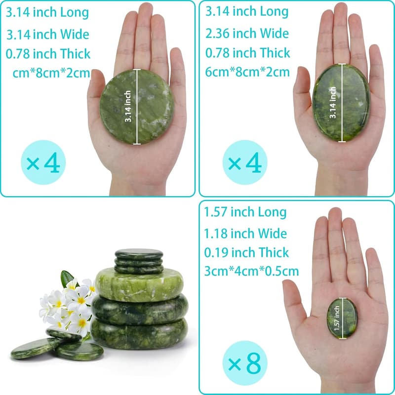 Large Green Jade Massage Stones Set for Spa Treatment (16 Pcs)