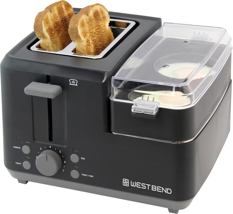 Breakfast Station Toaster & Egg Cooker with Warming Tray, Black