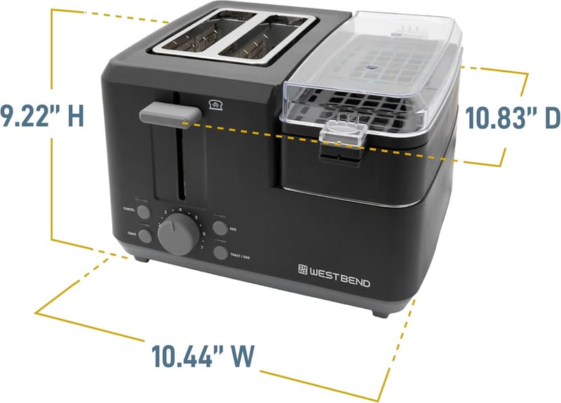 Breakfast Station Toaster & Egg Cooker with Warming Tray, Black