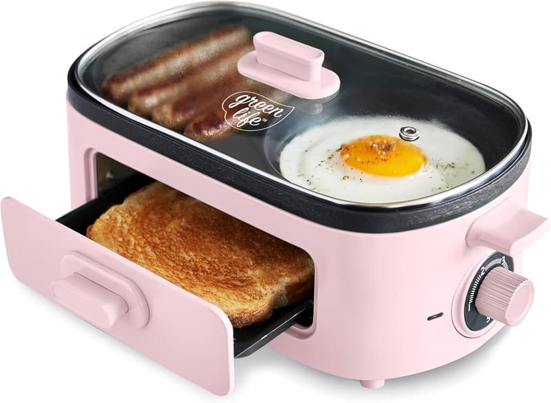 Versatile 3-in-1 Breakfast Station with Nonstick Griddles, Pink