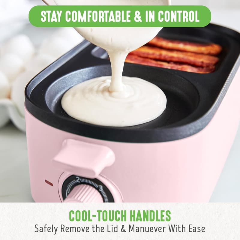 Versatile 3-in-1 Breakfast Station with Nonstick Griddles, Pink