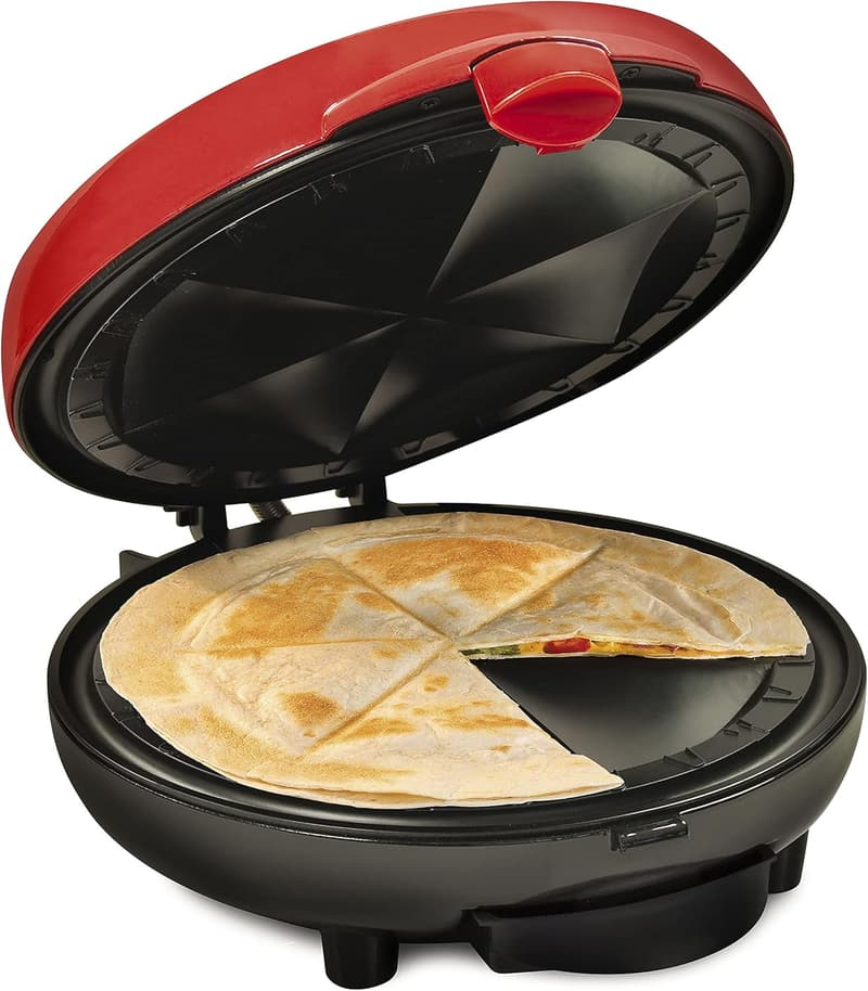 Deluxe Electric Quesadilla Maker with Extra Stuffing Latch, Red