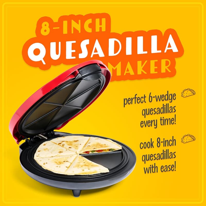 Deluxe Electric Quesadilla Maker with Extra Stuffing Latch, Red