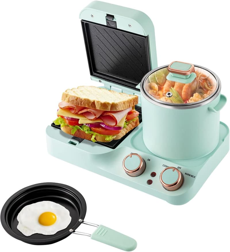 Electric 3-in-1 Breakfast Maker with Frying Pan & Steamer