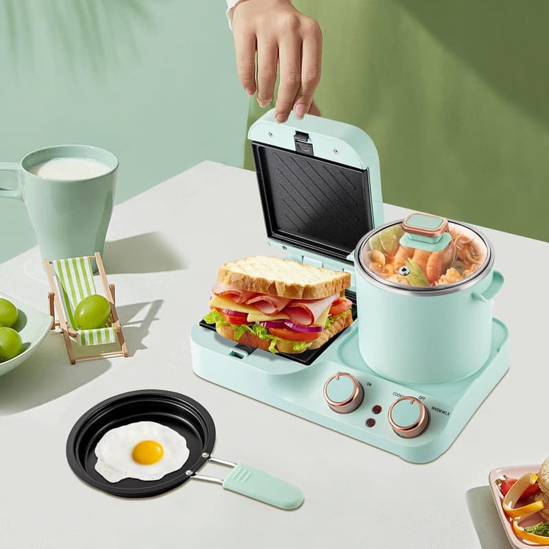 Electric 3-in-1 Breakfast Maker with Frying Pan & Steamer