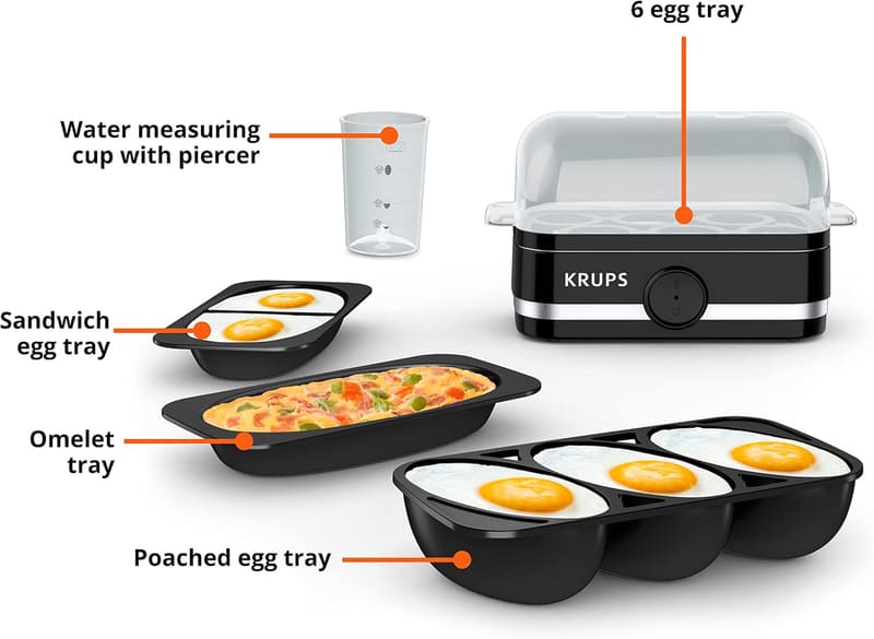 KRUPS Electric Egg Cooker for 6 Eggs - 400W, Versatile Cooking