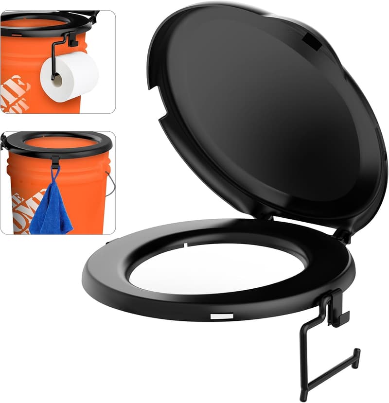 Camping Toilet Seat for 5 Gal Buckets - Portable & Snap-on (Black)