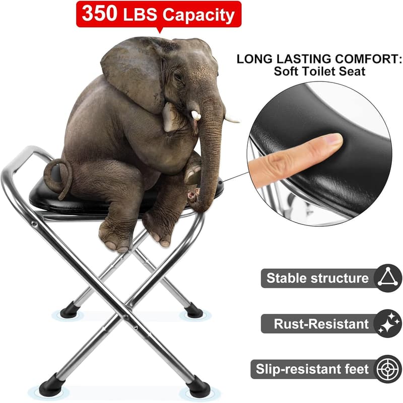 Portable Camping Toilet - 350LBS Stainless Steel, Foldable