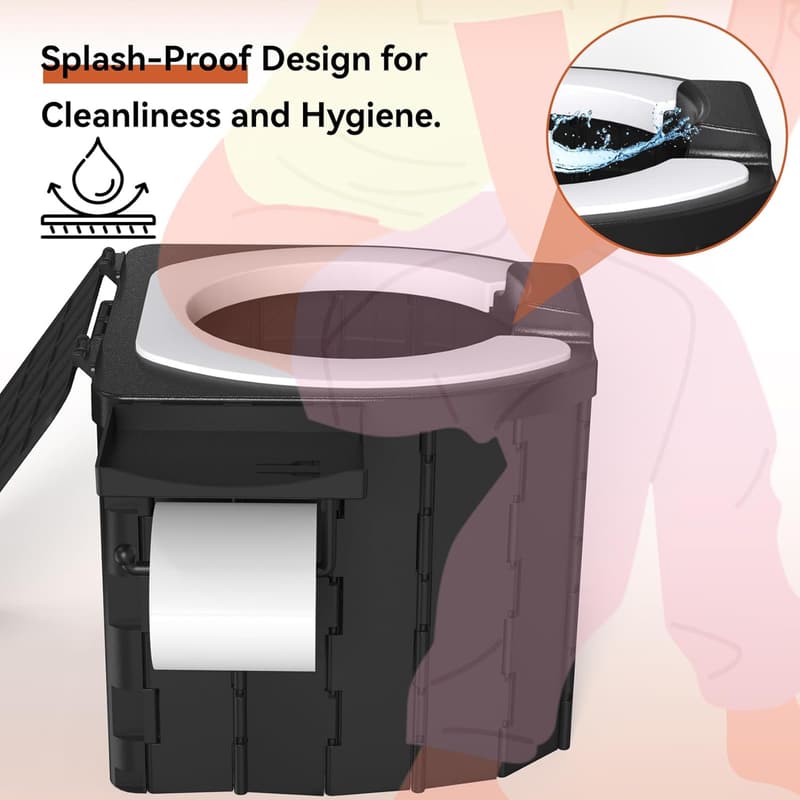 Portable Camping Toilet with Soft Seat and Paper Holder - Ideal for Travel and Emergencies