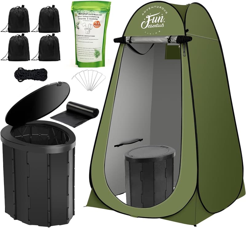 Portable Camping Toilet Kit with Privacy Tent & Gel Bags