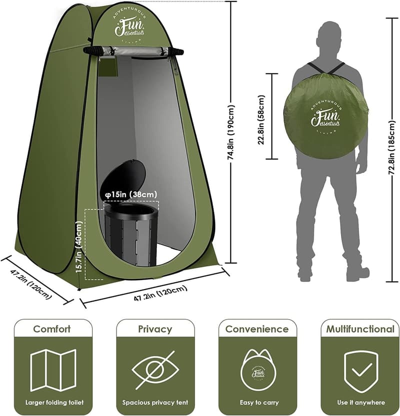 Portable Camping Toilet Kit with Privacy Tent & Gel Bags