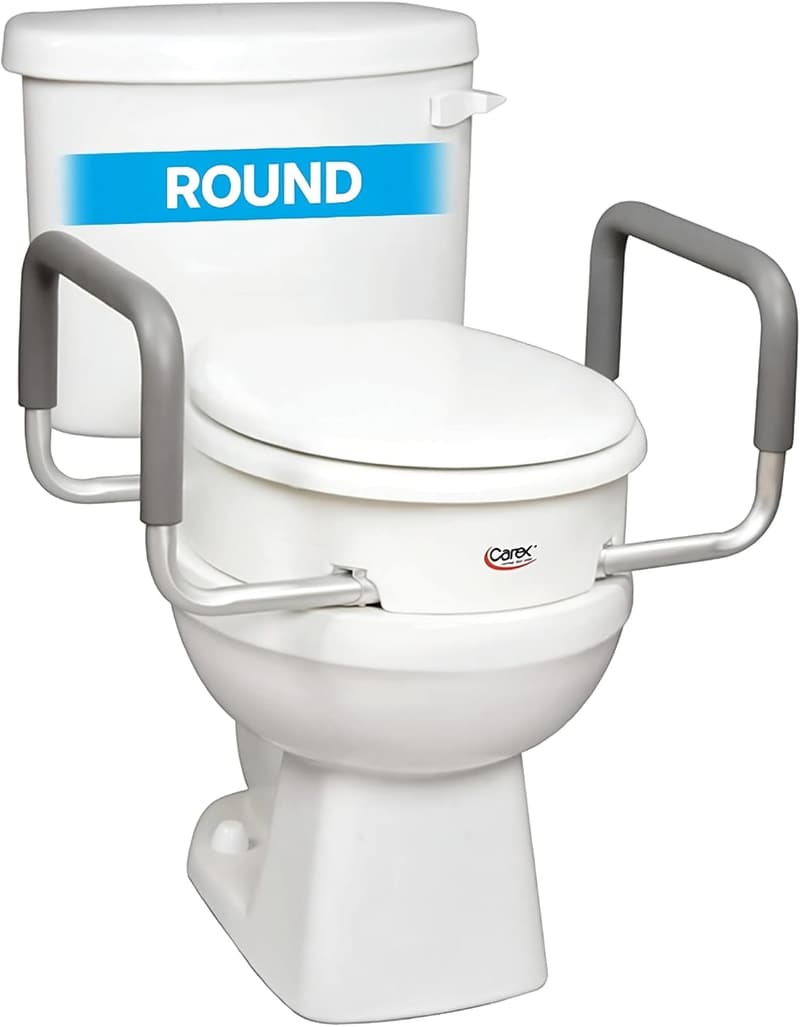 Raised Toilet Seat with Handles for Round Toilets, 250lbs Support