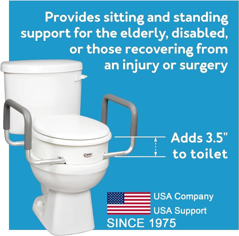 Raised Toilet Seat with Handles for Round Toilets, 250lbs Support