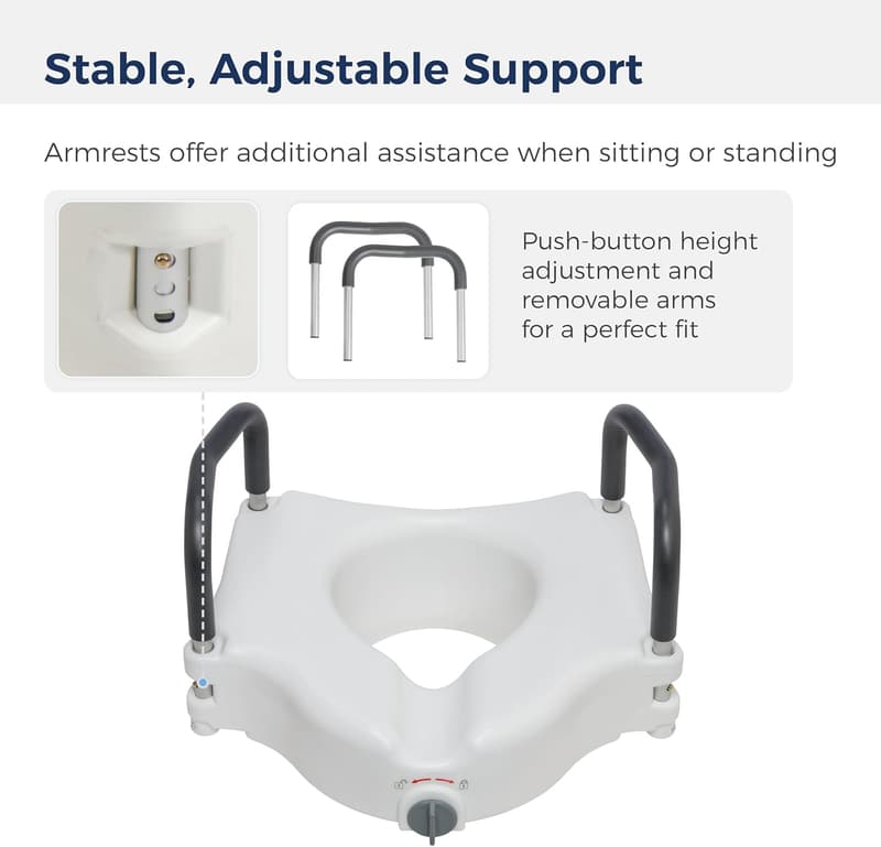 Raised Toilet Seat with Removable Arms - 2-in-1 Comfort