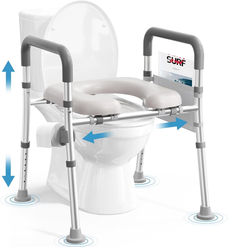 Adjustable Raised Toilet Seat Riser for Seniors with Handles