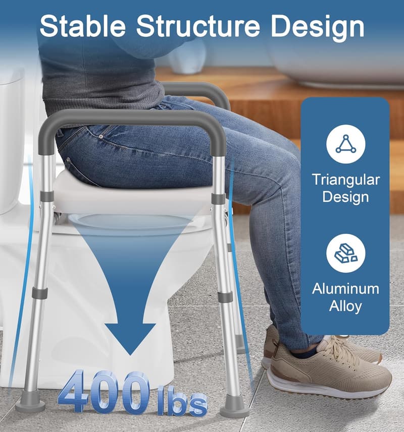 Adjustable Raised Toilet Seat Riser for Seniors with Handles
