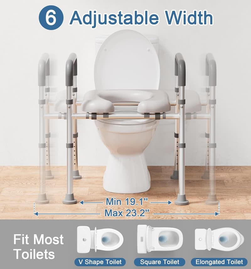 Adjustable Raised Toilet Seat Riser for Seniors with Handles