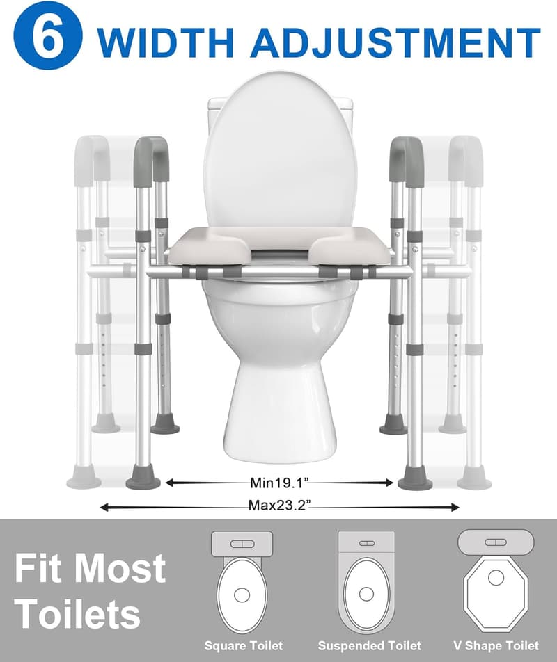 Elevated Toilet Seat with Adjustable Handles for Seniors