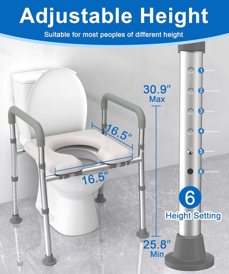 Elevated Toilet Seat with Adjustable Handles for Seniors