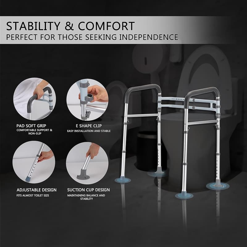 Adjustable Toilet Safety Rails for Seniors & Disabled, FSA/HSA Eligible
