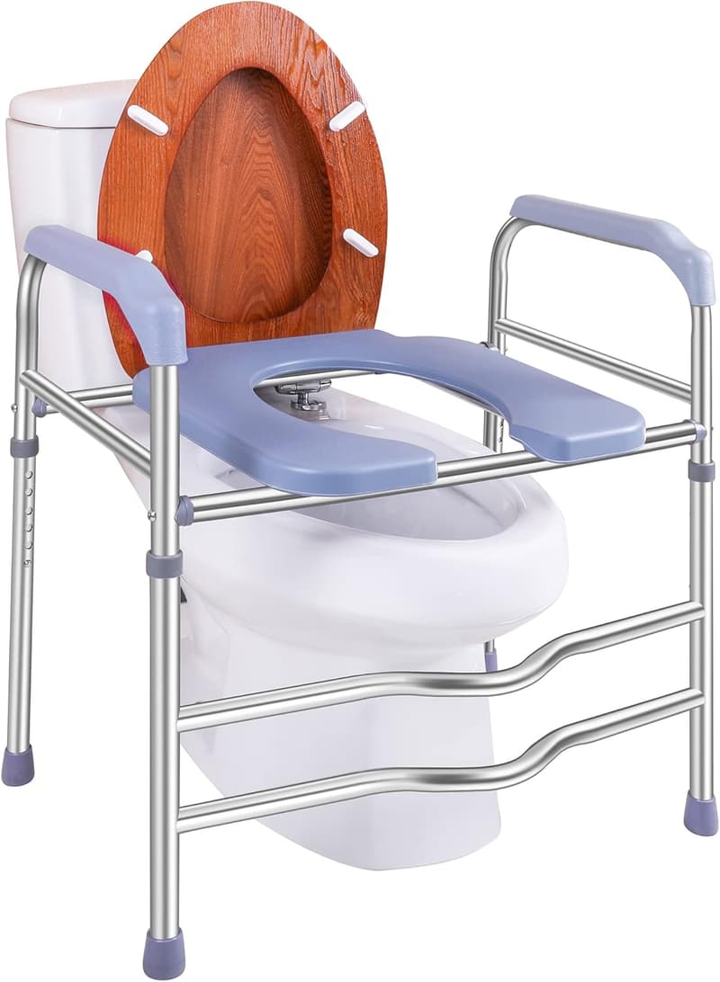 Adjustable Raised Toilet Seat with Handles for Seniors and Elderly