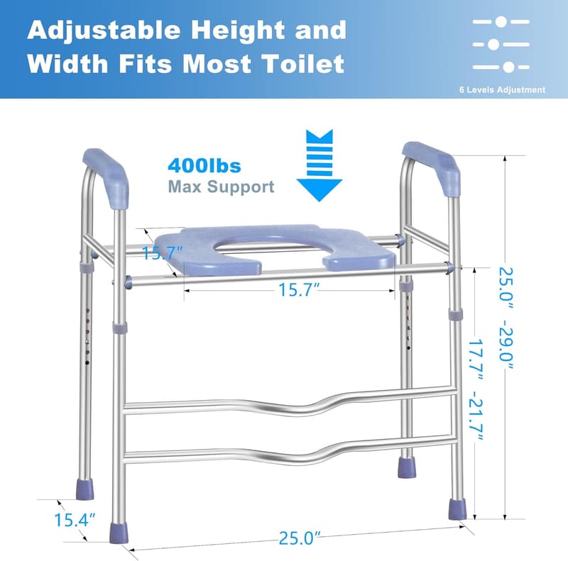 Adjustable Raised Toilet Seat with Handles for Seniors and Elderly