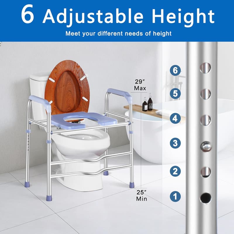Adjustable Raised Toilet Seat with Handles for Seniors and Elderly