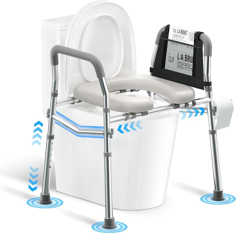 Adjustable Raised Toilet Seat with Handles for Seniors, 400lb Capacity