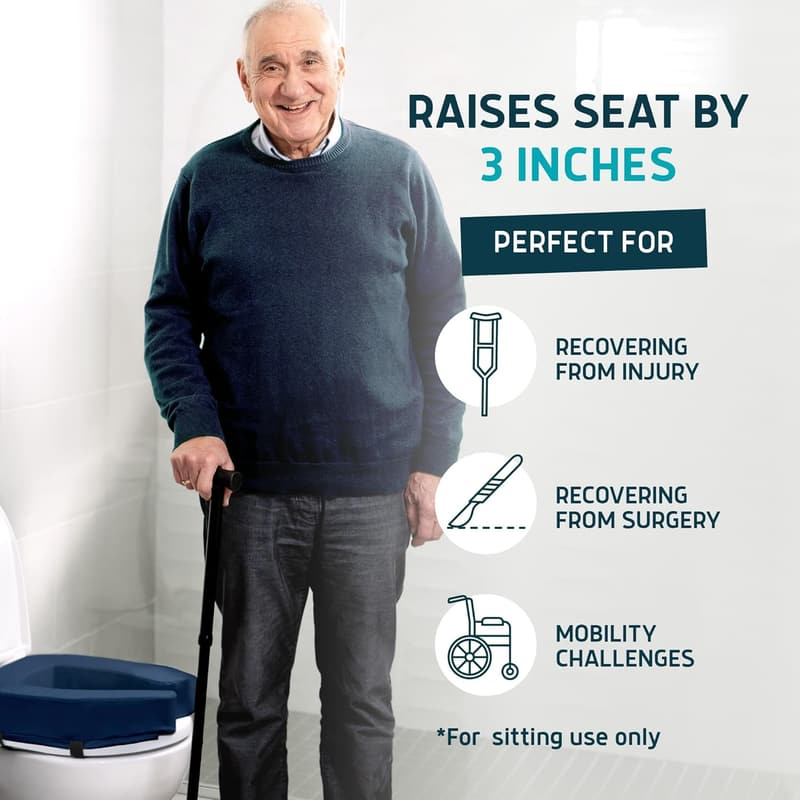 Toilet Seat Riser for Seniors - 3-Inch Foam Elevation (Blue)