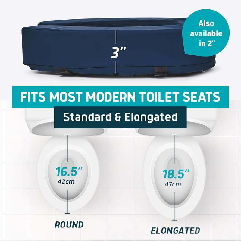Toilet Seat Riser for Seniors - 3-Inch Foam Elevation (Blue)