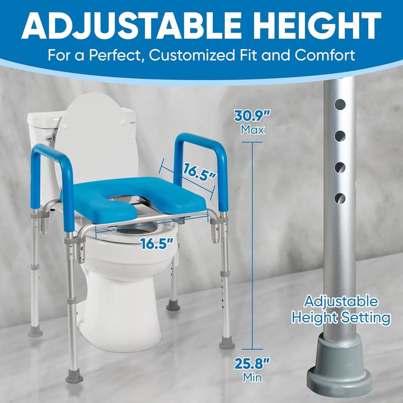 Adjustable Raised Toilet Seat with Handles for Seniors