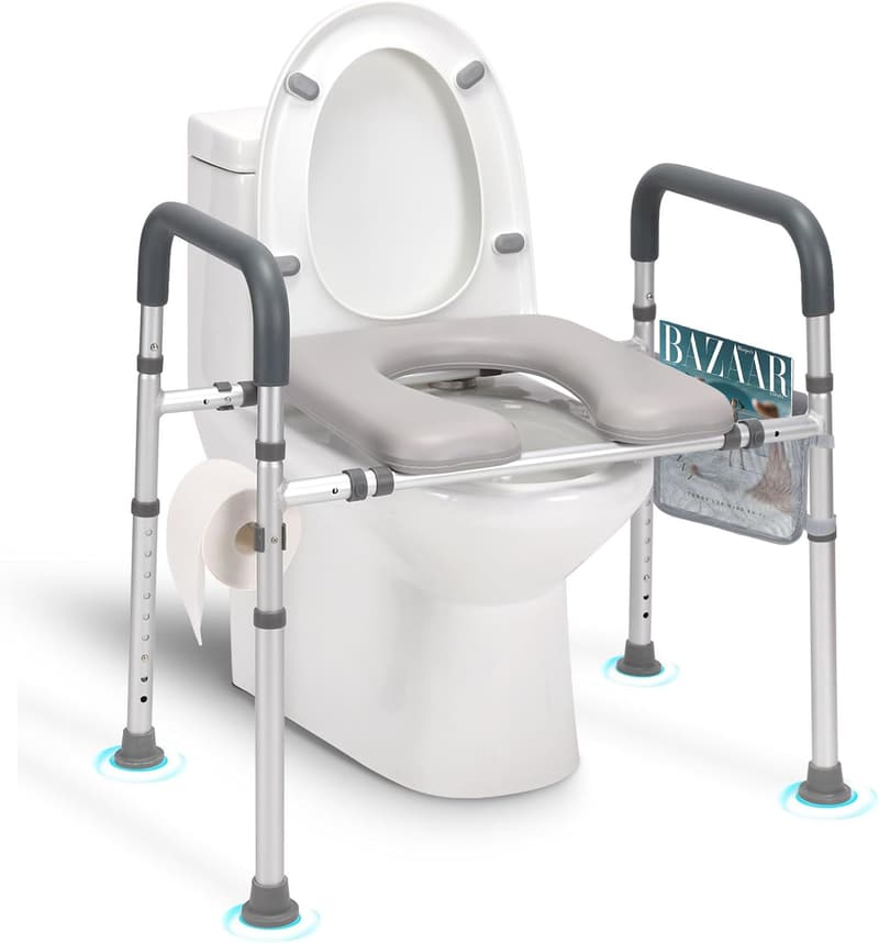 Raised Toilet Seat with Handles for Seniors, Adjustable Height