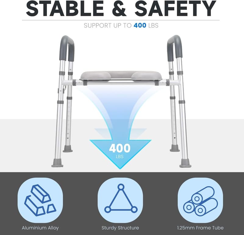 Raised Toilet Seat with Handles for Seniors, Adjustable Height